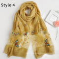 Fashion silk acrylic blend new pattern women hijab shawl butterfly embroidered scarf